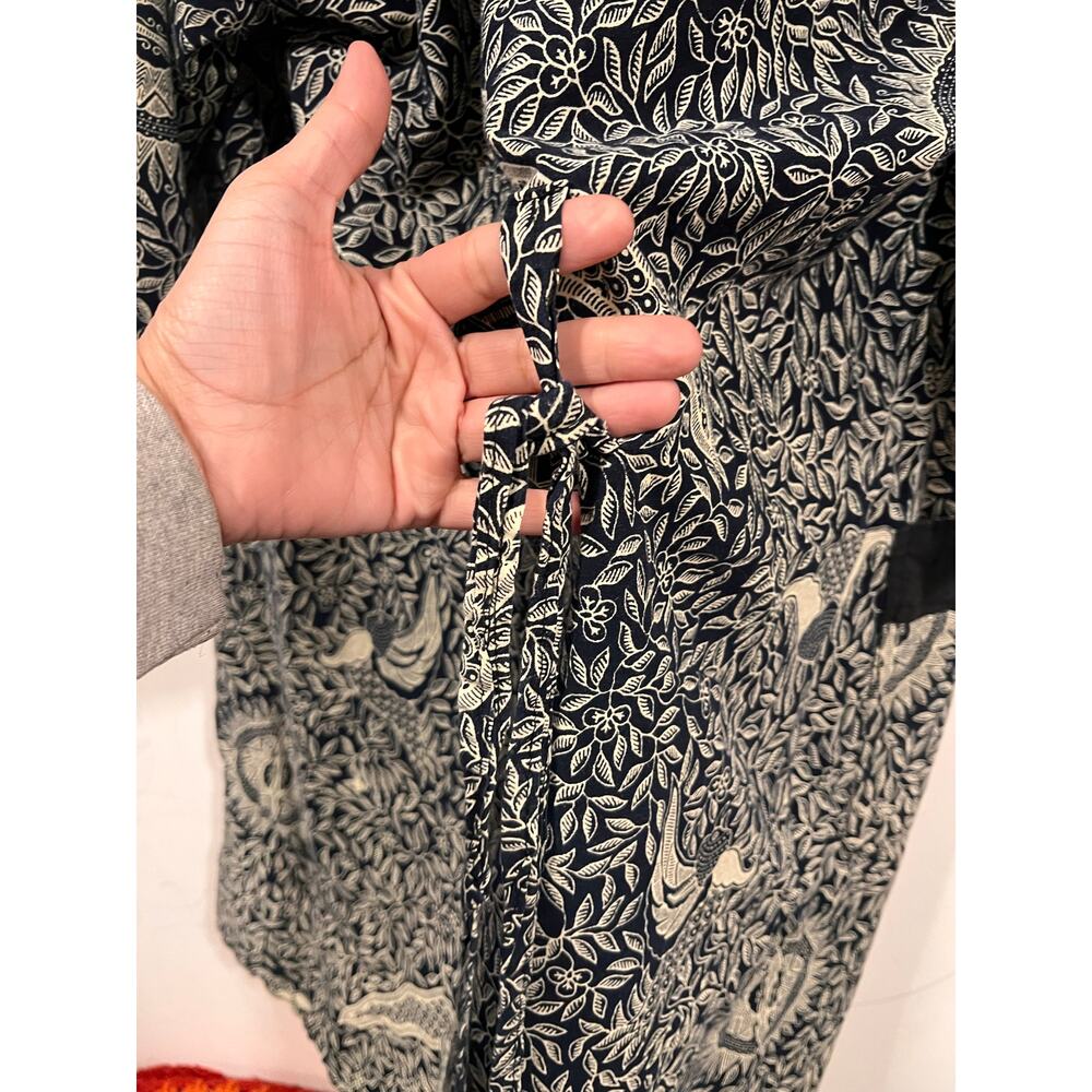 Bali Bagus Batik Boho Short Cotton Robe Kimono Coverup S/M Black White - Picture 6 of 8